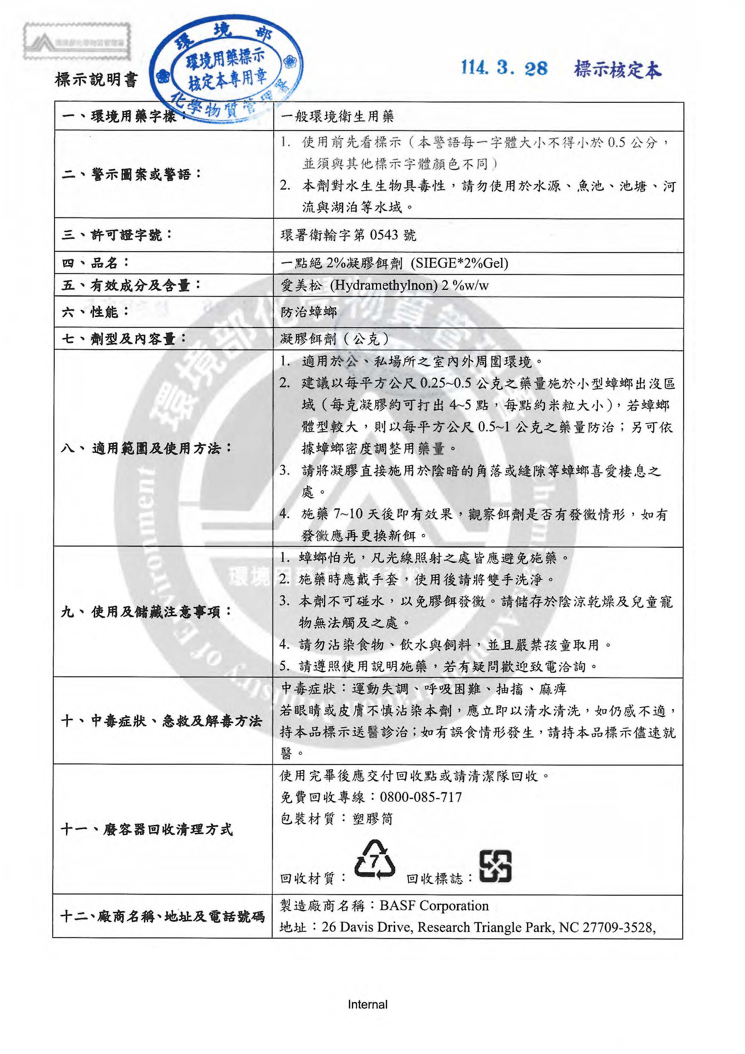 一點絕標示說明書